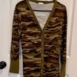 Camo Button-Front Cardigan - Olive, Brown & Black